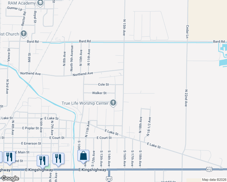 map of restaurants, bars, coffee shops, grocery stores, and more near 700 North 14th Avenue in Paragould