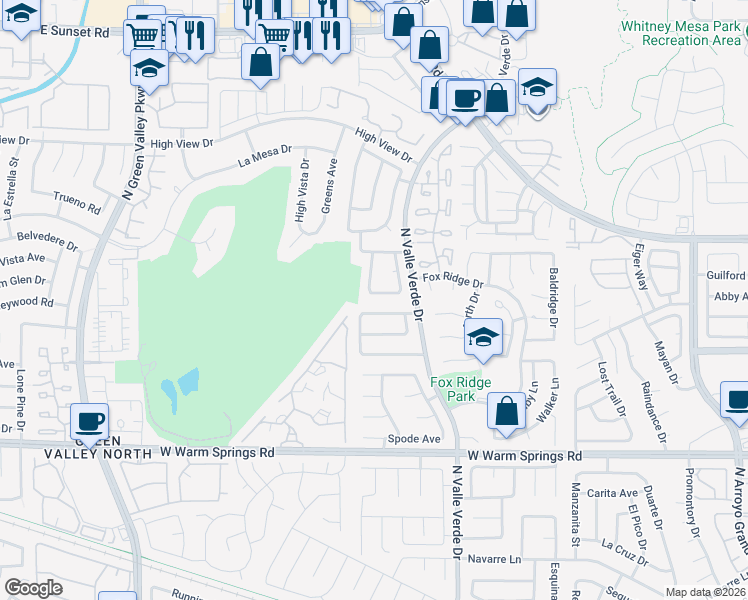 map of restaurants, bars, coffee shops, grocery stores, and more near 2327 Richard Drive in Henderson