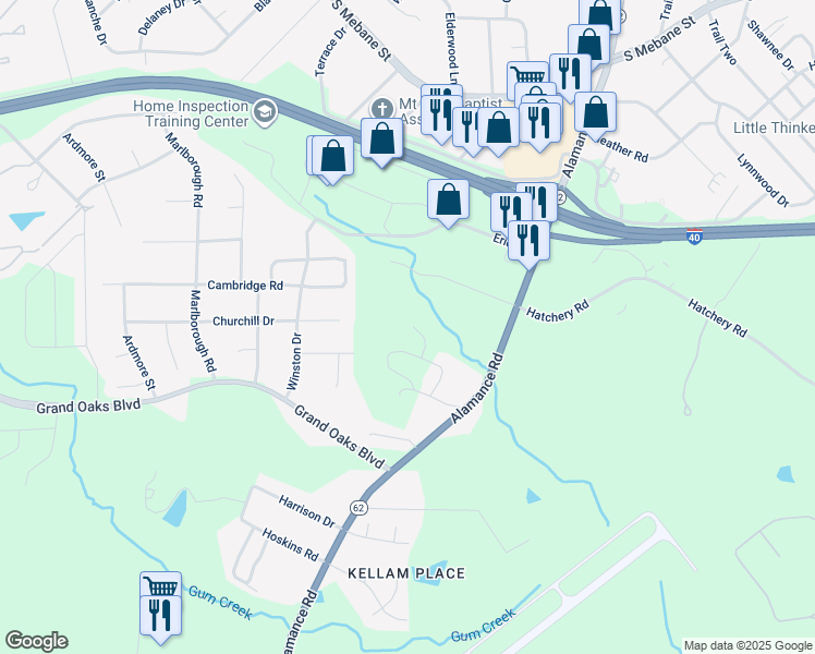 map of restaurants, bars, coffee shops, grocery stores, and more near 2094 Harris Farm Court in Burlington