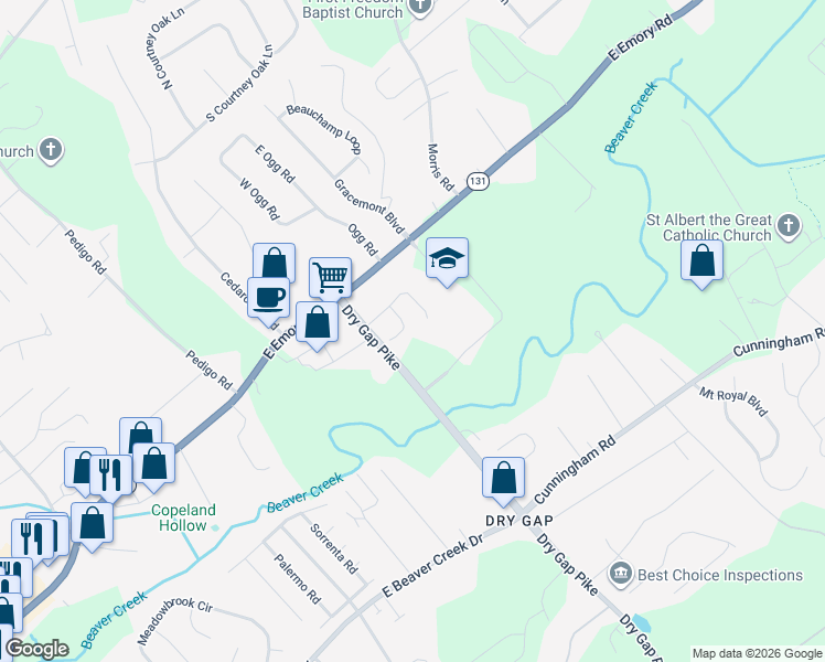 map of restaurants, bars, coffee shops, grocery stores, and more near 1536 Ellery Lane in Knoxville