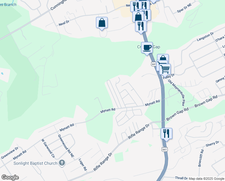 map of restaurants, bars, coffee shops, grocery stores, and more near 3317 Mynatt Road in Knoxville