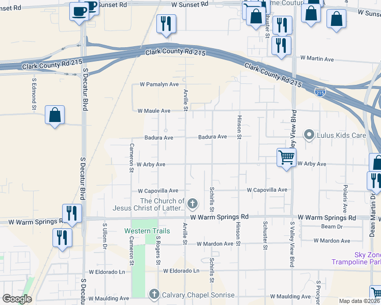 map of restaurants, bars, coffee shops, grocery stores, and more near 7060 Arville Street in Las Vegas