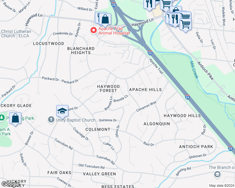 map of restaurants, bars, coffee shops, grocery stores, and more near 209 Brenda Circle in Nashville