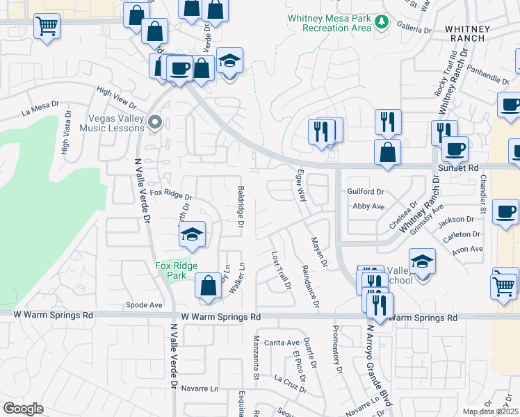 map of restaurants, bars, coffee shops, grocery stores, and more near 518 Lariat Ln in Henderson