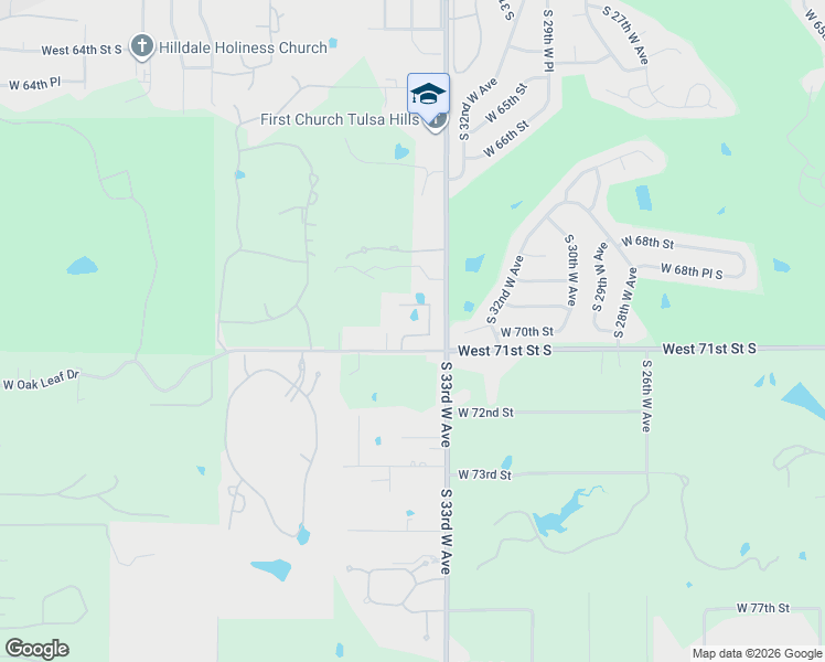 map of restaurants, bars, coffee shops, grocery stores, and more near 3405 West 71st Street South in Tulsa