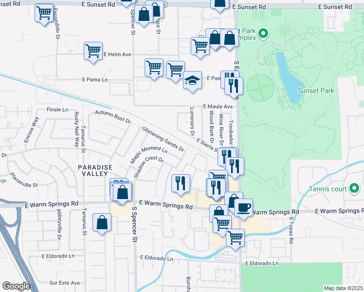map of restaurants, bars, coffee shops, grocery stores, and more near 2058 Glistening Sands Drive in Las Vegas