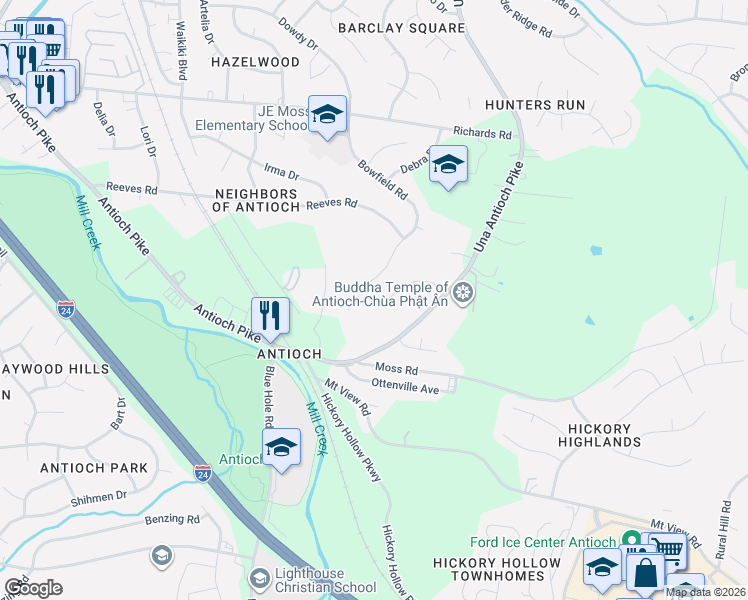 map of restaurants, bars, coffee shops, grocery stores, and more near 5060 Chadfield Way in Nashville