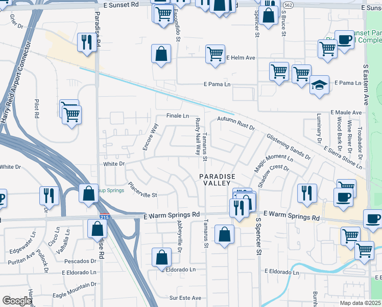 map of restaurants, bars, coffee shops, grocery stores, and more near 1442 White Drive in Las Vegas