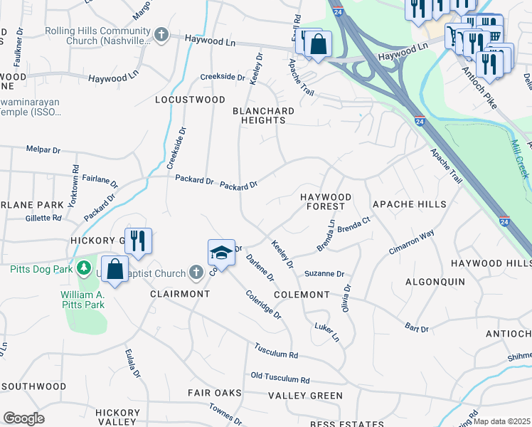 map of restaurants, bars, coffee shops, grocery stores, and more near 910 Keeley Court in Nashville