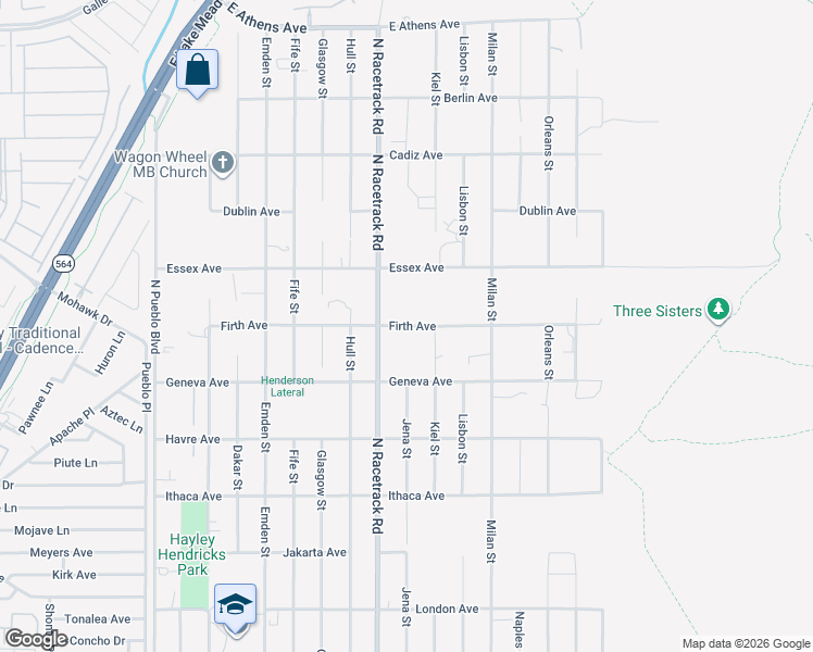 map of restaurants, bars, coffee shops, grocery stores, and more near Firth Avenue in Henderson