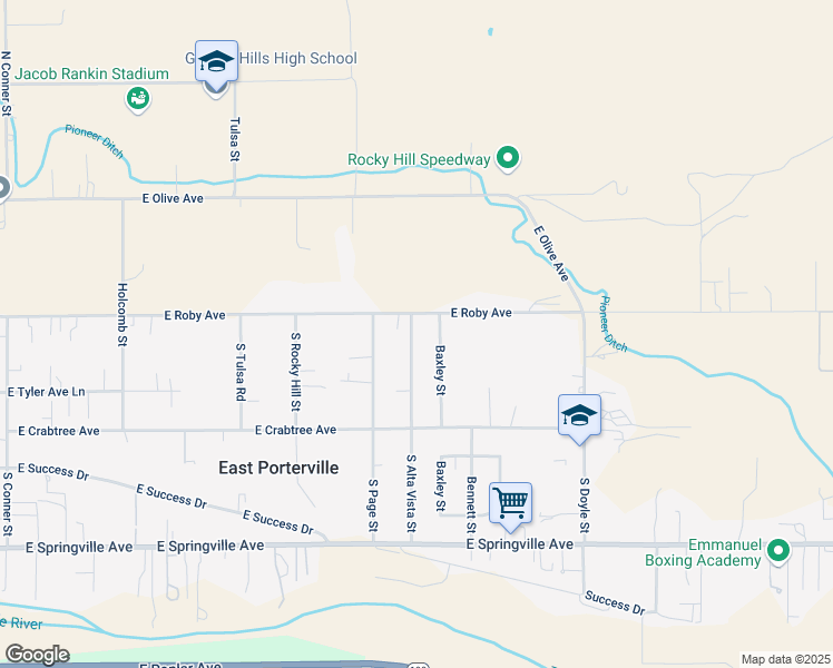 map of restaurants, bars, coffee shops, grocery stores, and more near 232 South Alta Vista Street in Porterville