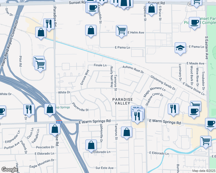 map of restaurants, bars, coffee shops, grocery stores, and more near 1442 White Drive in Las Vegas