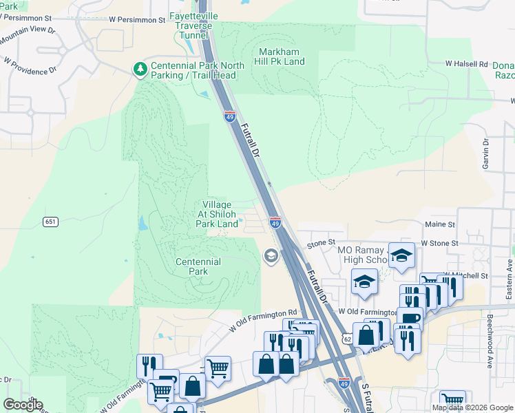 map of restaurants, bars, coffee shops, grocery stores, and more near 248 South Slopeside Drive in Fayetteville