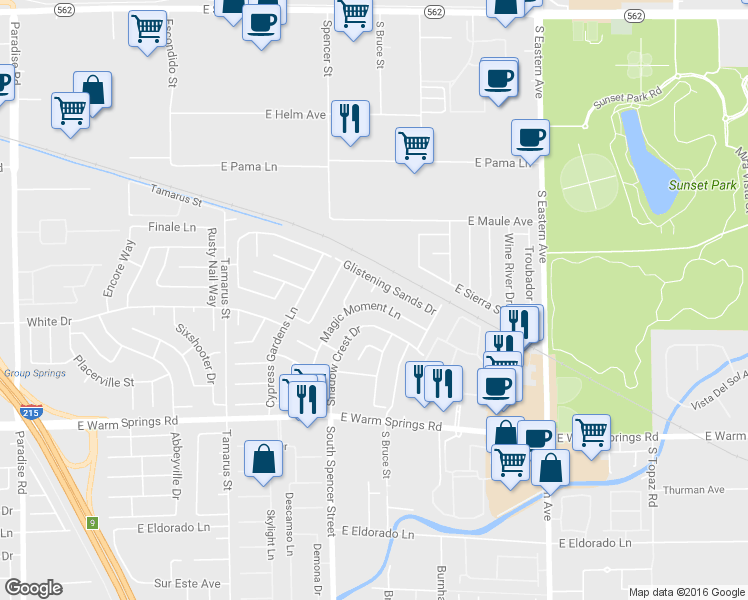 map of restaurants, bars, coffee shops, grocery stores, and more near 7085 Magic Moment Lane in Las Vegas