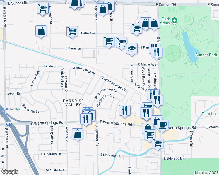 map of restaurants, bars, coffee shops, grocery stores, and more near 7085 Magic Moment Lane in Las Vegas