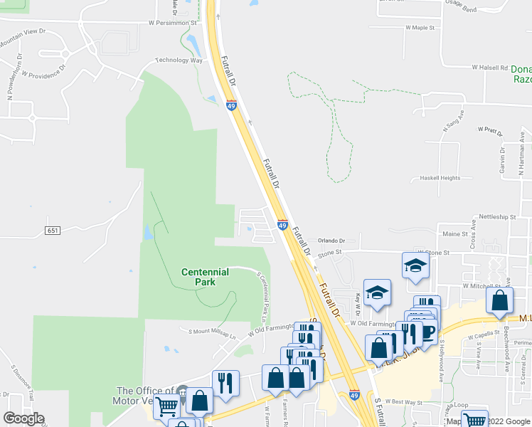 map of restaurants, bars, coffee shops, grocery stores, and more near 210 South Slopeside Drive in Fayetteville