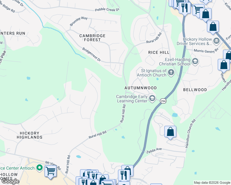 map of restaurants, bars, coffee shops, grocery stores, and more near 1265 Rural Hill Road in Nashville