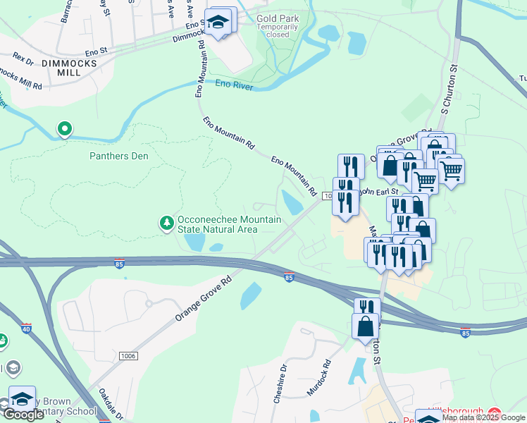map of restaurants, bars, coffee shops, grocery stores, and more near 321 Spicebush Circle in Hillsborough