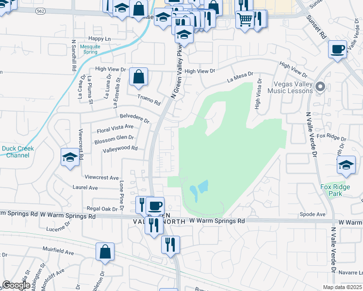 map of restaurants, bars, coffee shops, grocery stores, and more near 2362 North Green Valley Parkway in Henderson