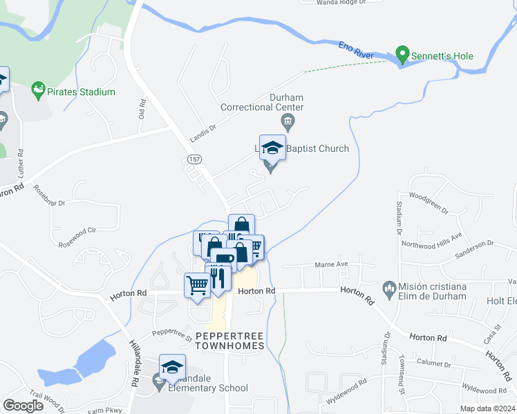 map of restaurants, bars, coffee shops, grocery stores, and more near 13 Daly Court in Durham