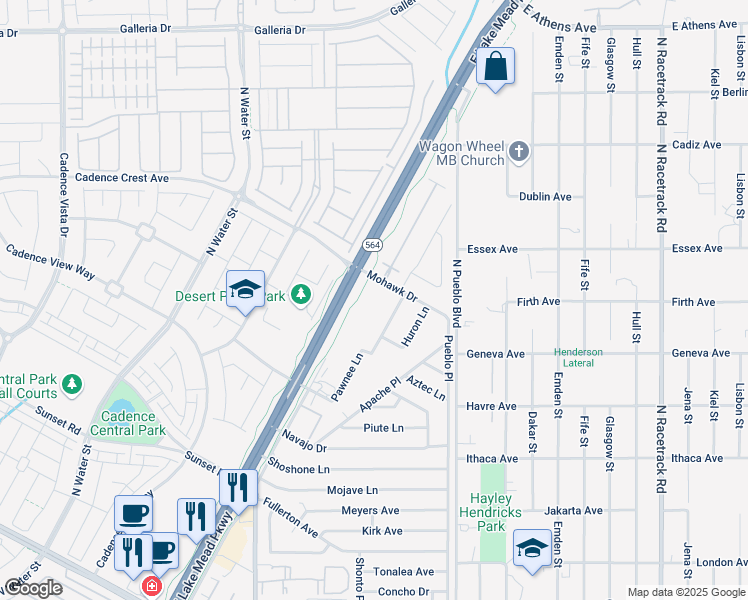 map of restaurants, bars, coffee shops, grocery stores, and more near 1138 Pawnee Lane in Henderson
