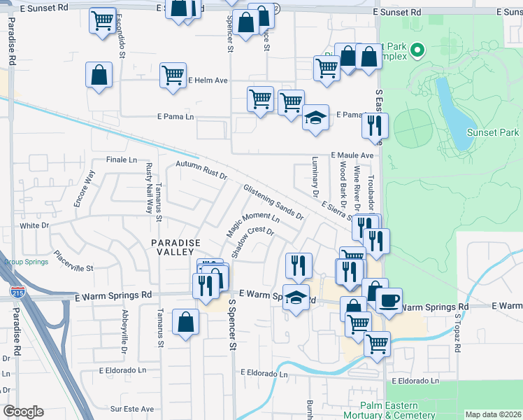 map of restaurants, bars, coffee shops, grocery stores, and more near 7099 Magic Moment Lane in Las Vegas