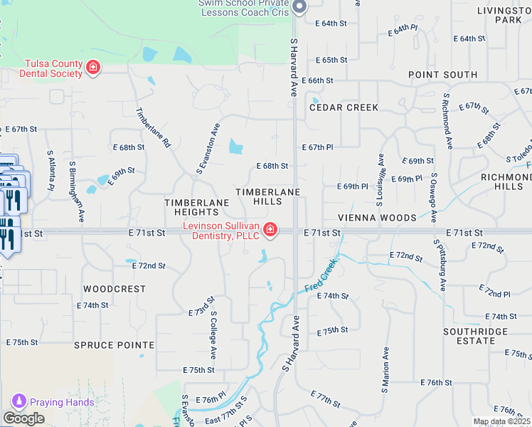 map of restaurants, bars, coffee shops, grocery stores, and more near 6921 South Gary Avenue in Tulsa