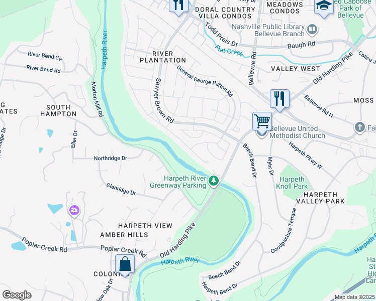 map of restaurants, bars, coffee shops, grocery stores, and more near 8619 Sawyer Brown Road in Nashville