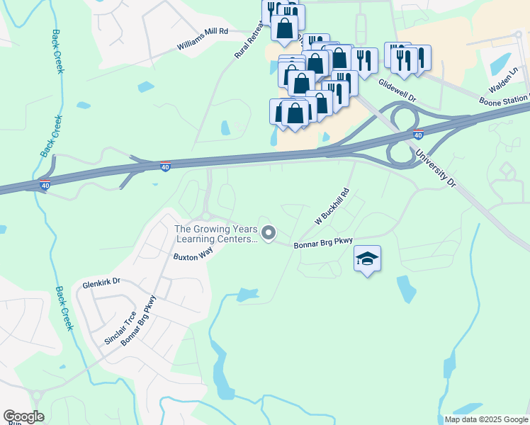 map of restaurants, bars, coffee shops, grocery stores, and more near 1076 Kelso Lane in Burlington