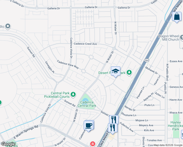 map of restaurants, bars, coffee shops, grocery stores, and more near 596 Cadence View Way in Henderson