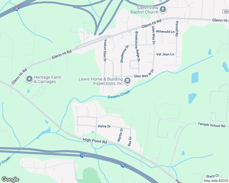 map of restaurants, bars, coffee shops, grocery stores, and more near 4265 Yeaton Glen Circle in Winston-Salem