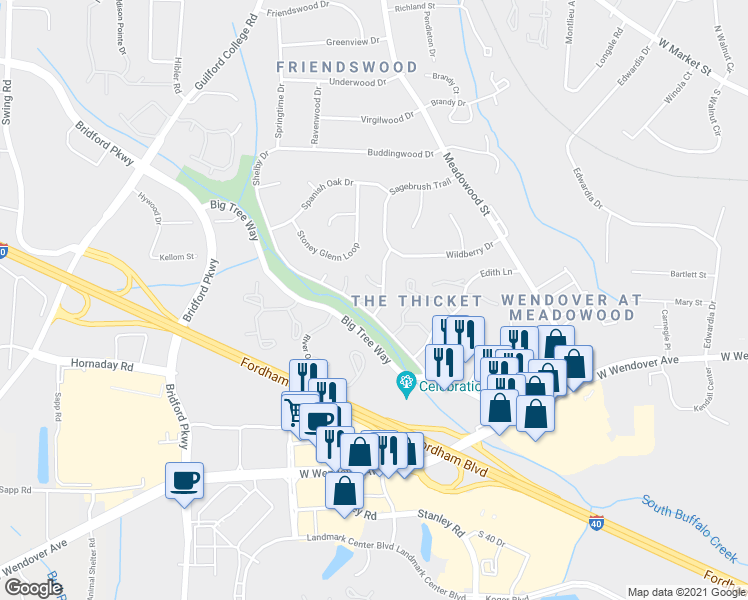 map of restaurants, bars, coffee shops, grocery stores, and more near 737 Shelby Drive in Greensboro