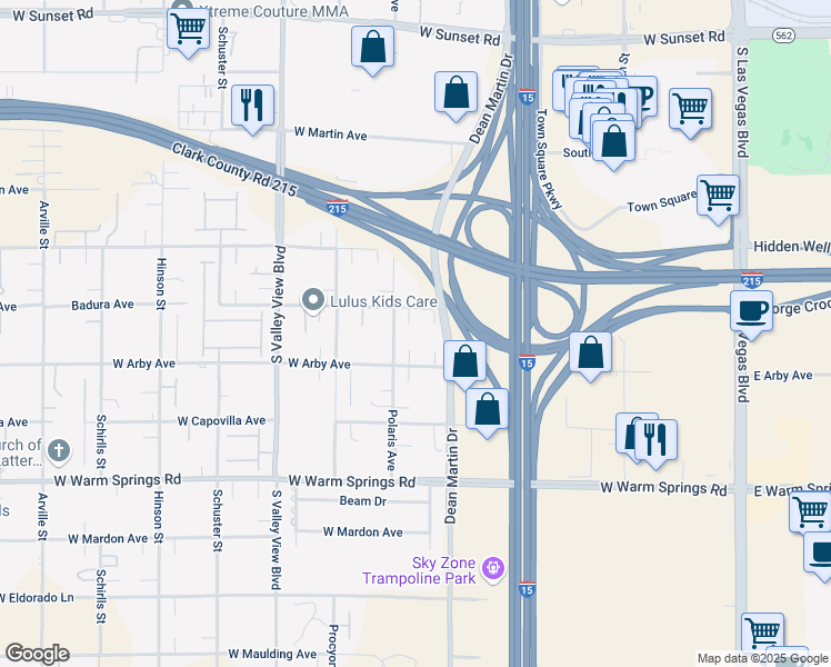 map of restaurants, bars, coffee shops, grocery stores, and more near 3365 Badura Avenue in Las Vegas