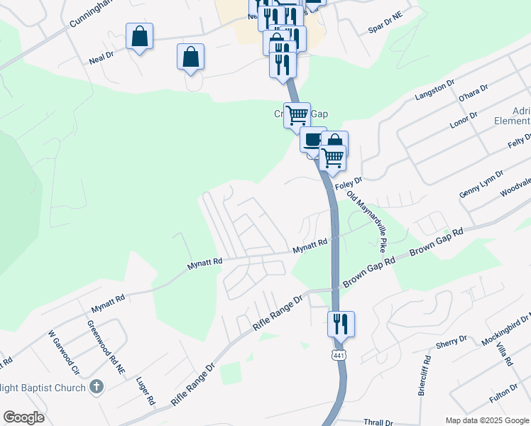 map of restaurants, bars, coffee shops, grocery stores, and more near 3501 Fleta Lane in Knoxville