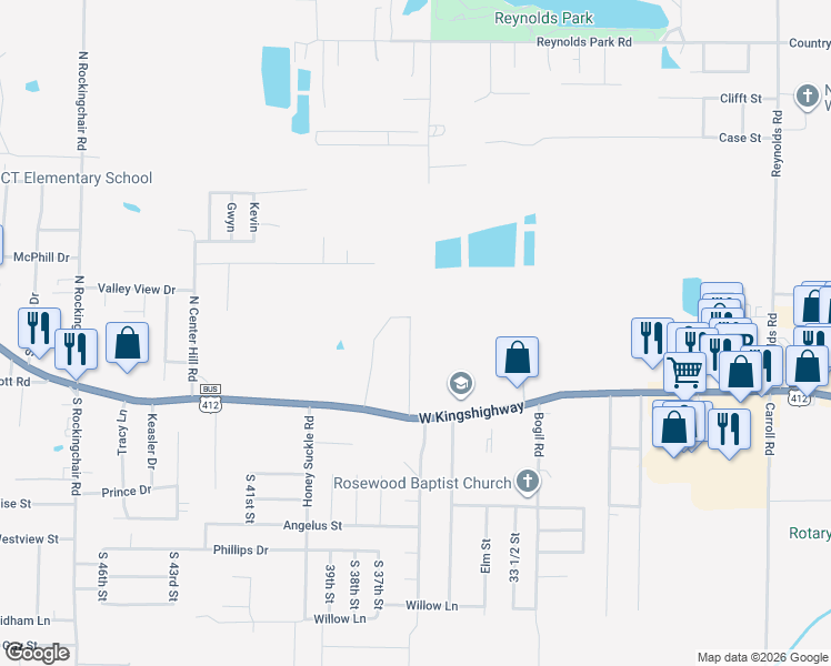 map of restaurants, bars, coffee shops, grocery stores, and more near 304 Foxfire Drive in Paragould