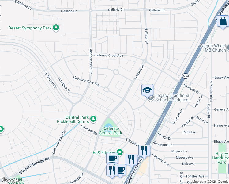 map of restaurants, bars, coffee shops, grocery stores, and more near 596 Cadence View Way in Henderson