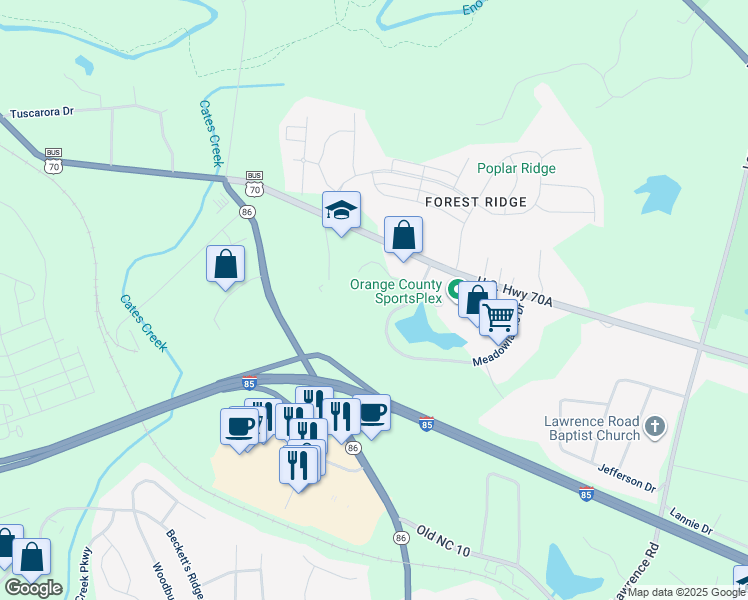 map of restaurants, bars, coffee shops, grocery stores, and more near 402 Oregon Street in Durham
