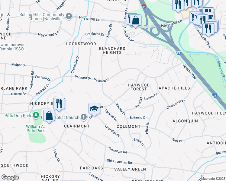 map of restaurants, bars, coffee shops, grocery stores, and more near 910 Keeley Court in Nashville