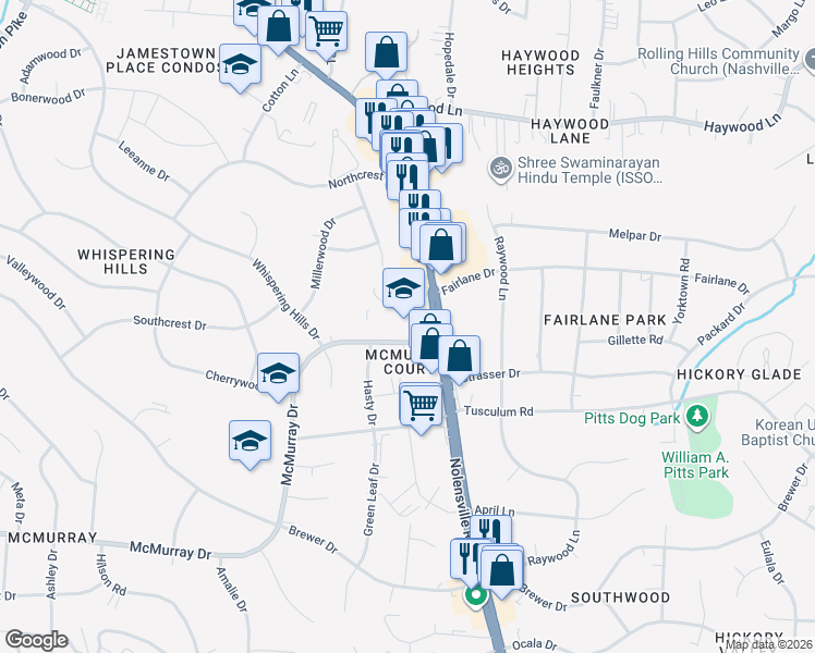 map of restaurants, bars, coffee shops, grocery stores, and more near 4917 Tennessee 11 in Nashville