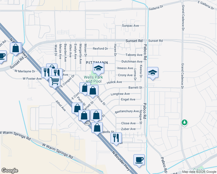 map of restaurants, bars, coffee shops, grocery stores, and more near 431 East Barrett Street in Henderson