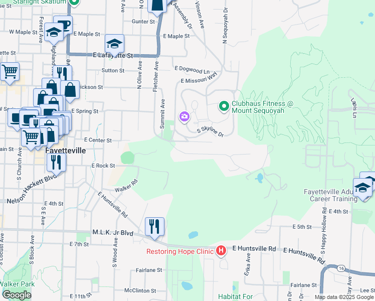 map of restaurants, bars, coffee shops, grocery stores, and more near 858 East Rodgers Drive in Fayetteville