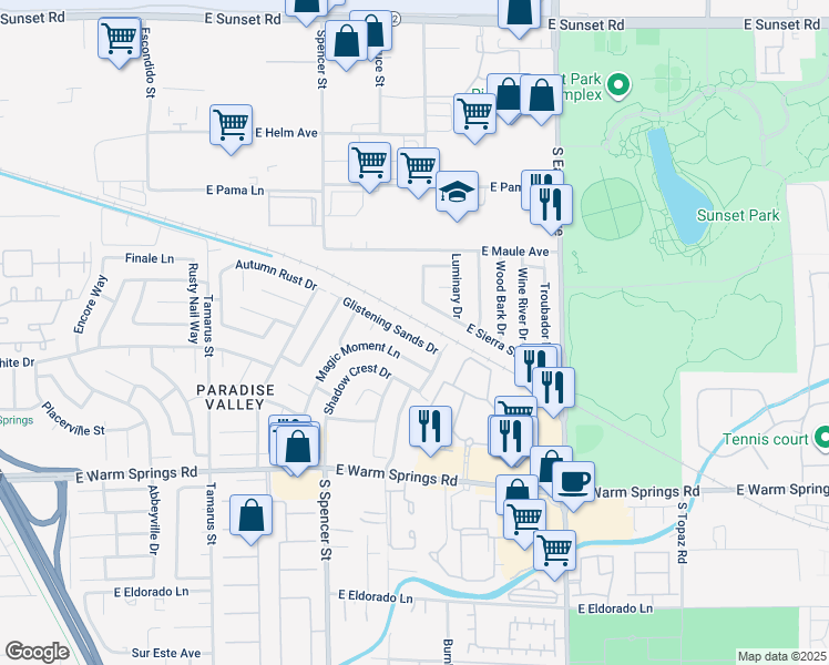map of restaurants, bars, coffee shops, grocery stores, and more near 2010 Glistening Sands Drive in Las Vegas