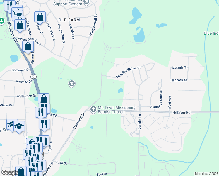 map of restaurants, bars, coffee shops, grocery stores, and more near 3104 Vitner Drive in Durham