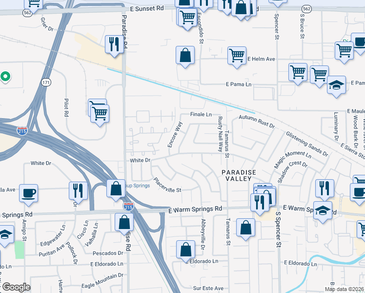 map of restaurants, bars, coffee shops, grocery stores, and more near 7026 Ray Charles Lane in Las Vegas