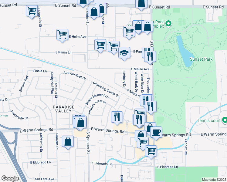 map of restaurants, bars, coffee shops, grocery stores, and more near 2010 Glistening Sands Drive in Las Vegas