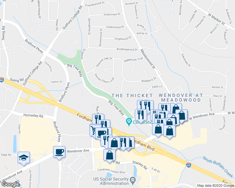 map of restaurants, bars, coffee shops, grocery stores, and more near 737 Shelby Drive in Greensboro