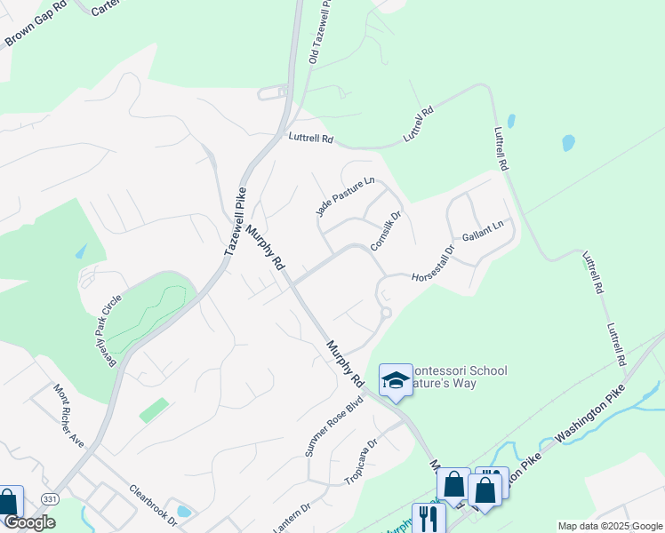 map of restaurants, bars, coffee shops, grocery stores, and more near 6018 Shannon Valley Farms Boulevard in Knoxville