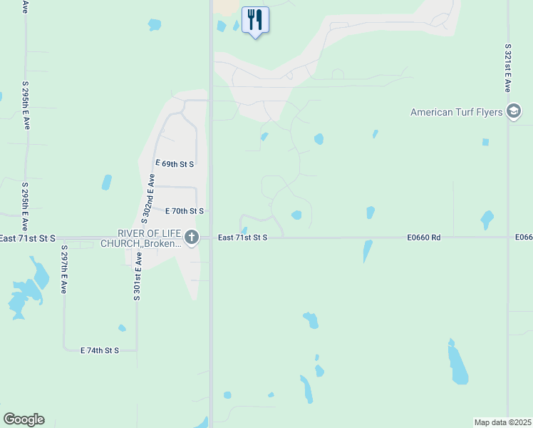 map of restaurants, bars, coffee shops, grocery stores, and more near 30732 East 70th Street South in Broken Arrow