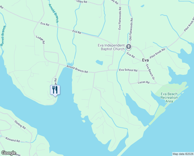 map of restaurants, bars, coffee shops, grocery stores, and more near 356-494 Eva Harbor Road in Eva