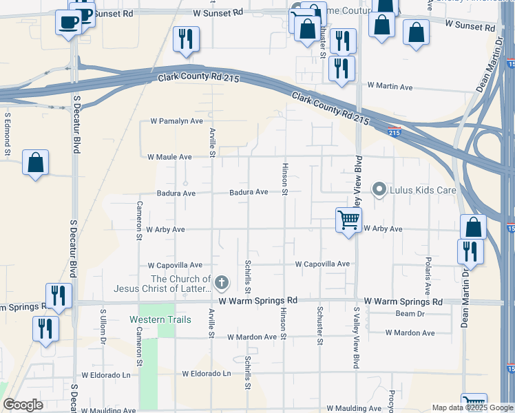 map of restaurants, bars, coffee shops, grocery stores, and more near 7030 Schirlls Street in Las Vegas